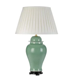Tischlampe Creme Grün 81cm hoch Keramik Stoff