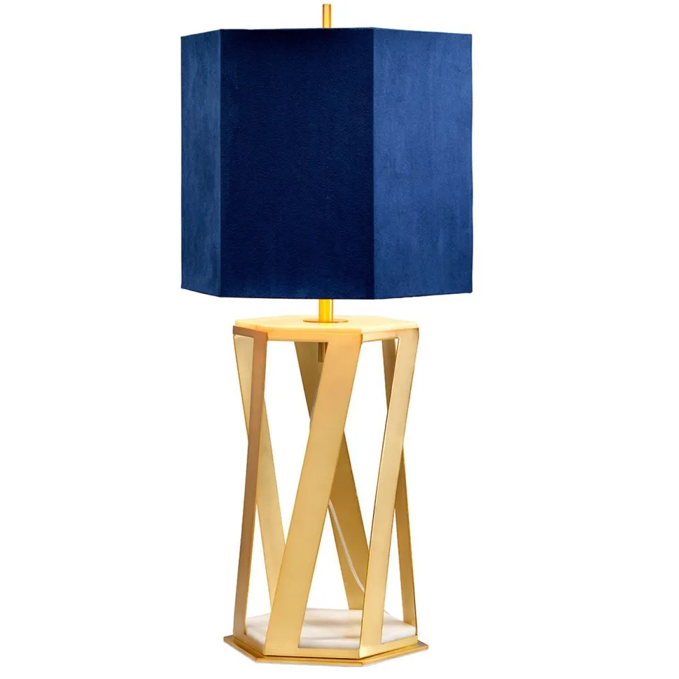Tischlampe Design Gold Blau Marmor Fuß 87cm hoch