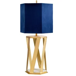 Tischlampe Design Gold Blau Marmor Fuß 87cm hoch