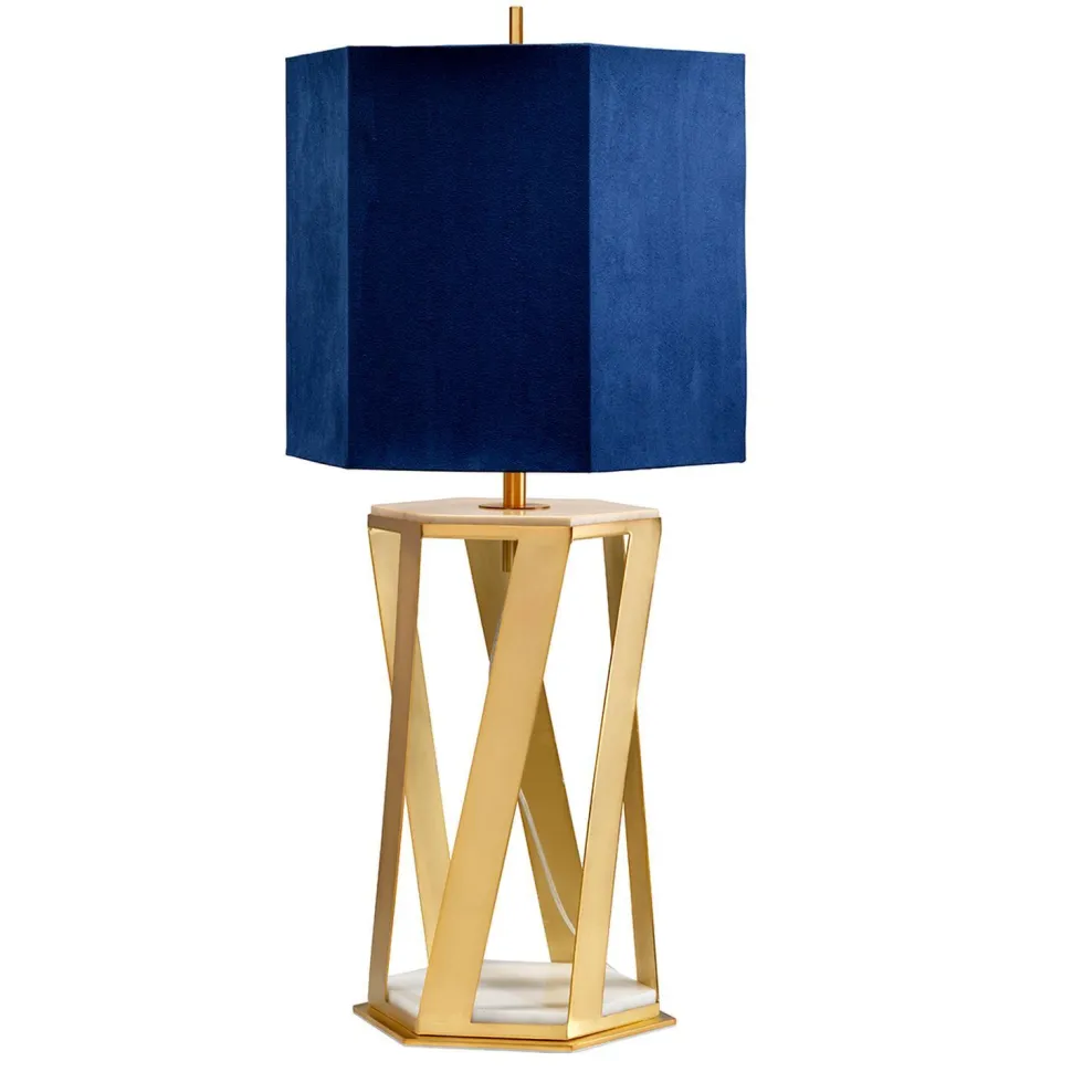 Tischlampe Design Gold Blau Marmor Fuß 87cm hoch