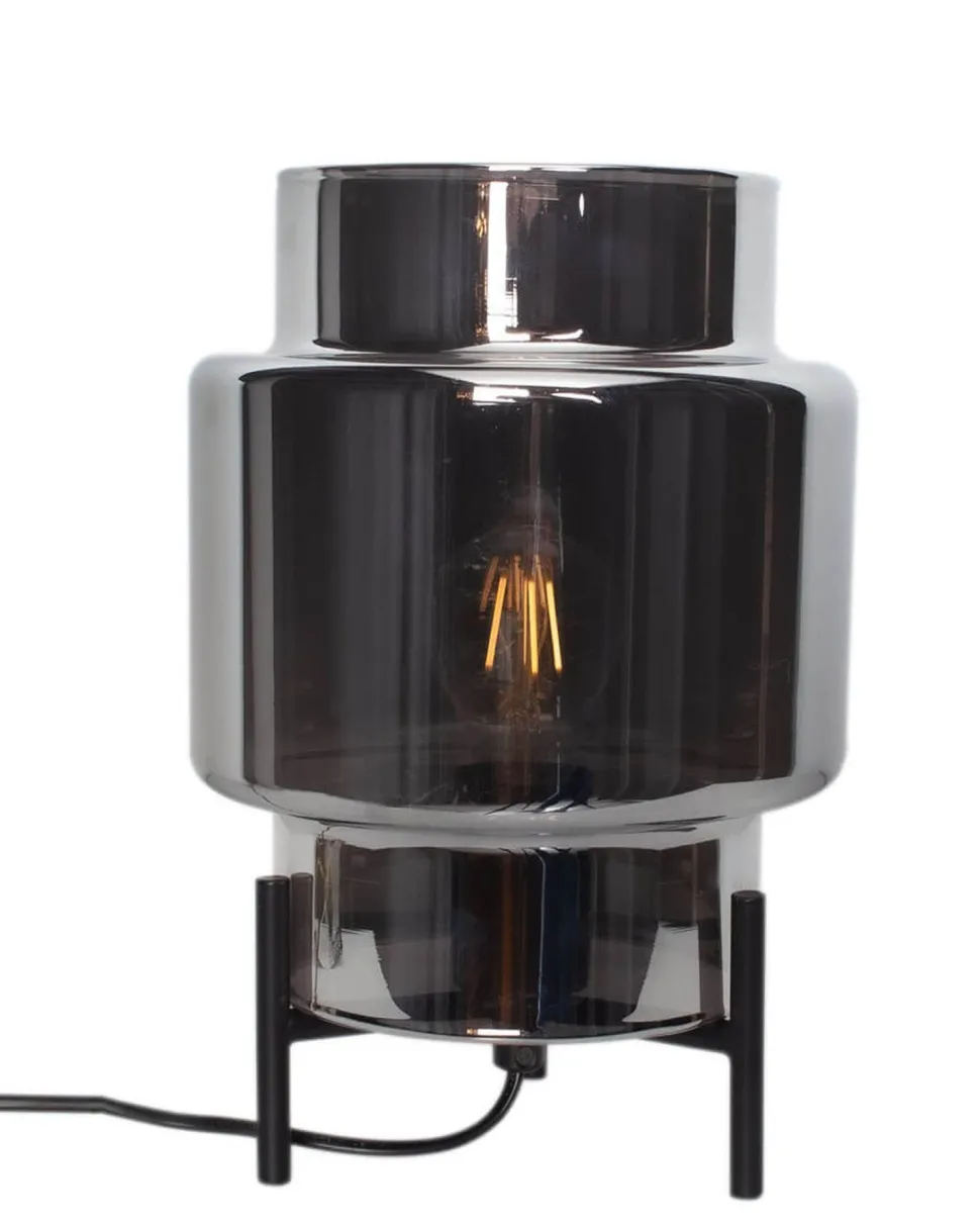 Tischlampe Dreibein 29 cm Metall Rauchglas für E27