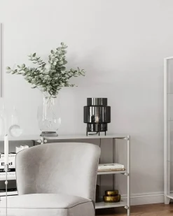 Tischlampe E27 37 cm Metall Rauchglas Dreibein