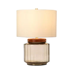 Tischlampe E27 Retro Design 51 cm Creme Grau Stoff Glas