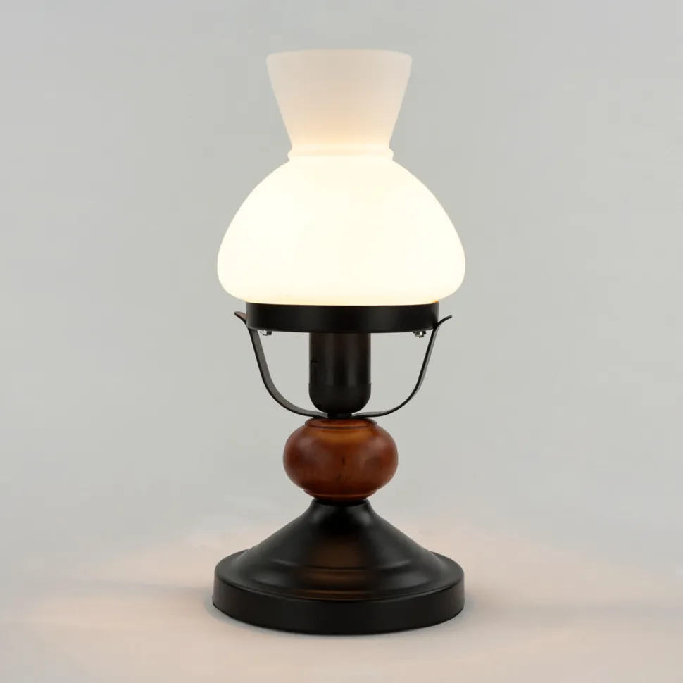 Tischlampe Echt-Holz Glas Landhausstil rustikal