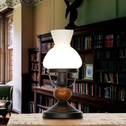 Tischlampe Echt-Holz Glas Landhausstil rustikal