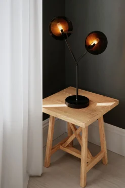 Tischlampe 2-flammmig 59 cm Schwarz Gold aus Glas Metall