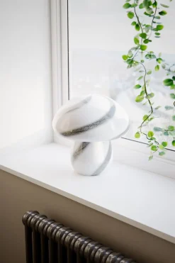 Tischlampe Glas 30 cm hoch Weiß marmoriert E27 Pilz Look