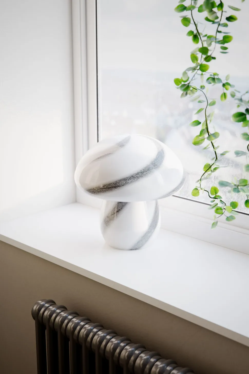 Tischlampe Glas 30 cm hoch Weiß marmoriert E27 Pilz Look