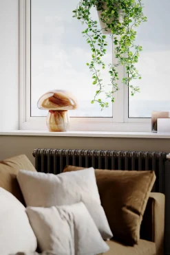 Tischlampe Glas 30 cm hoch Braun marmoriert E27 Pilzdesign