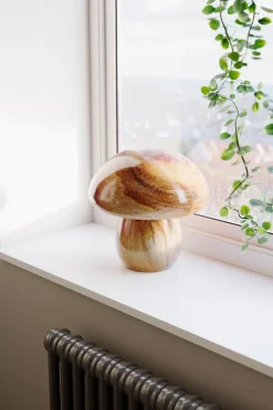 Tischlampe Glas 30 cm hoch Braun marmoriert E27 Pilzdesign