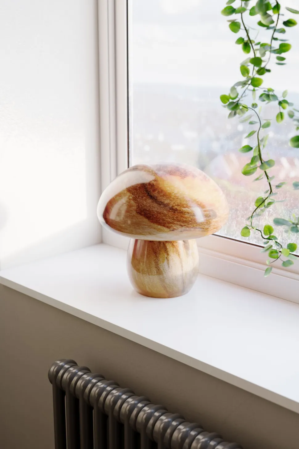 Tischlampe Glas 30 cm hoch Braun marmoriert E27 Pilzdesign