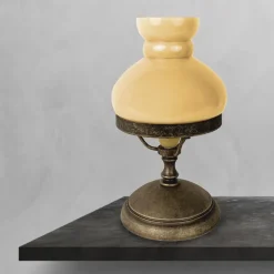 Tischlampe Glas Messing 23,5 cm in Bronze Antik Creme E14