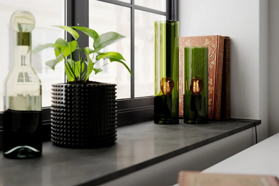 Tischlampe Glas Metall 30 cm hoch Grün E27 Zylinder