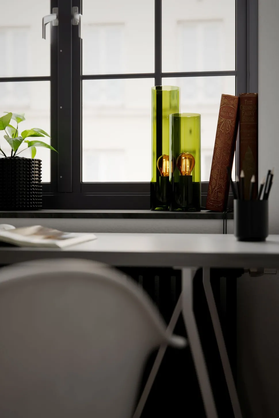 Tischlampe Glas Metall 30 cm hoch Grün E27 Zylinder