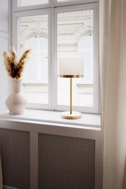 Tischlampe Glas Metall E27 55 cm in Messing Weiß rund