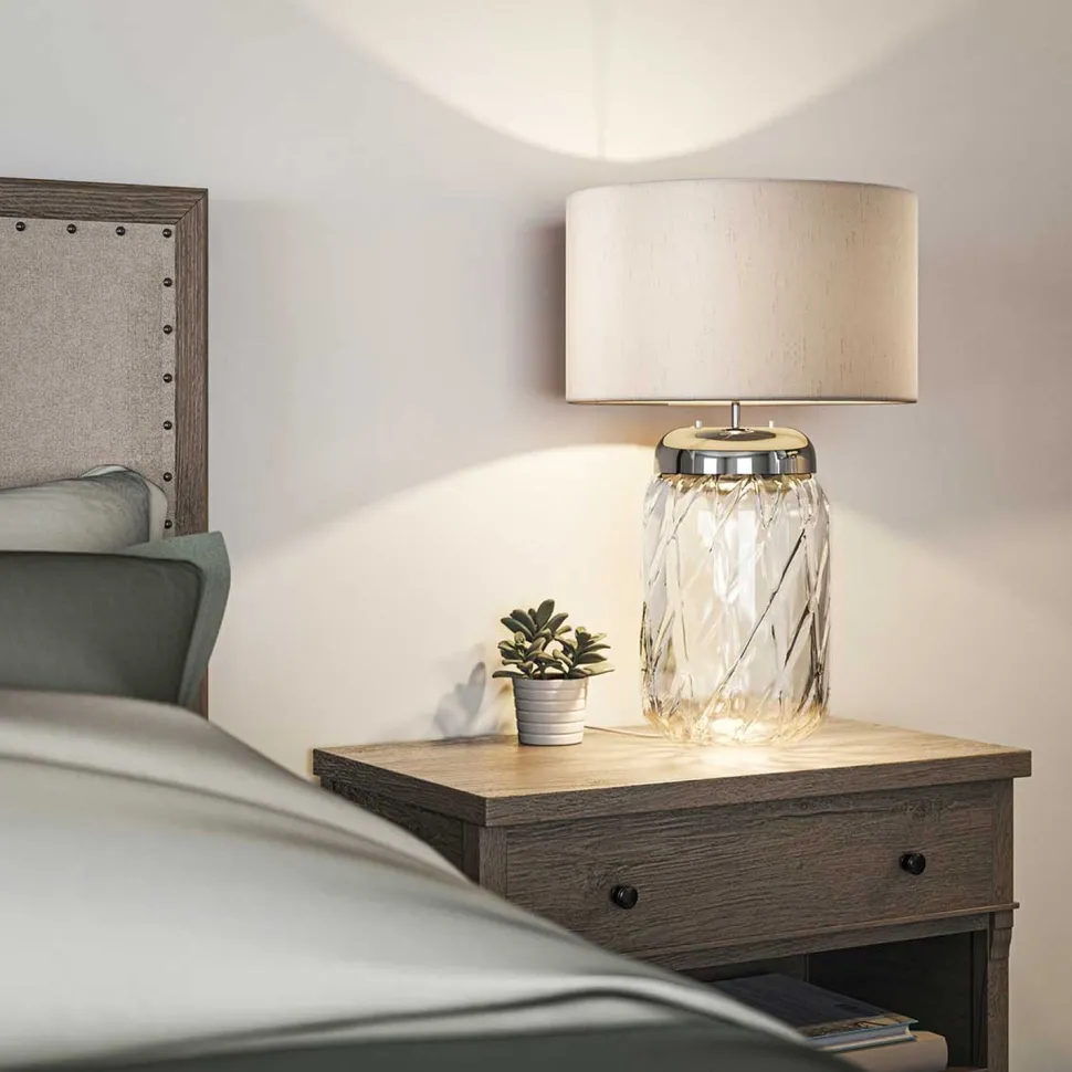 Tischlampe Glas Stoff 67,5 cm beleuchteter Sockel