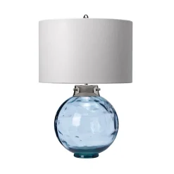 Tischlampe Glas Stoff E27 55,5 cm Weiß Blau LUBIELA