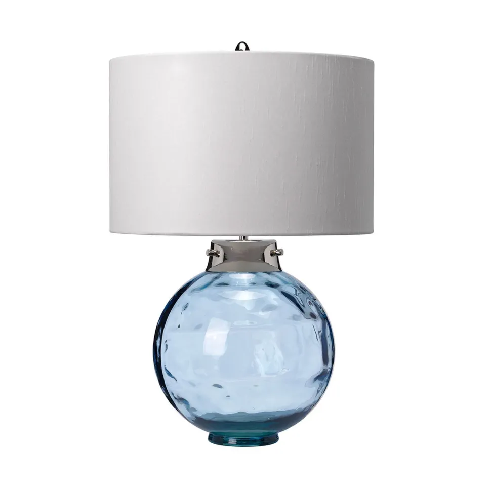 Tischlampe Glas Stoff E27 55,5 cm Weiß Blau LUBIELA