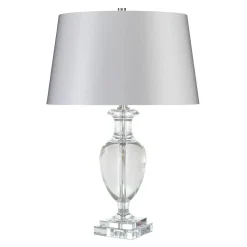 Tischlampe Glas Stoff in Silber 63cm hoch VHASI