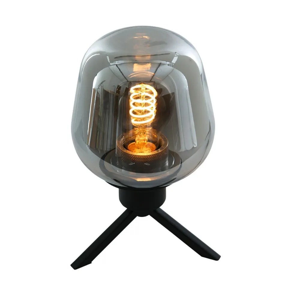 Tischlampe Glasschirm Schwarz Rauchgrau 23 cm elegant