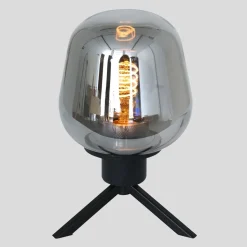 Tischlampe Glasschirm Schwarz Rauchgrau 23 cm elegant