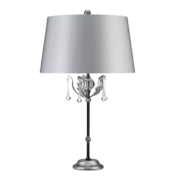 Tischlampe Hoch 72cm in Silber Stoff Schirm GOTICA