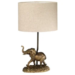 Tischlampe in Bronze antik Natur Elefant Resin Jute