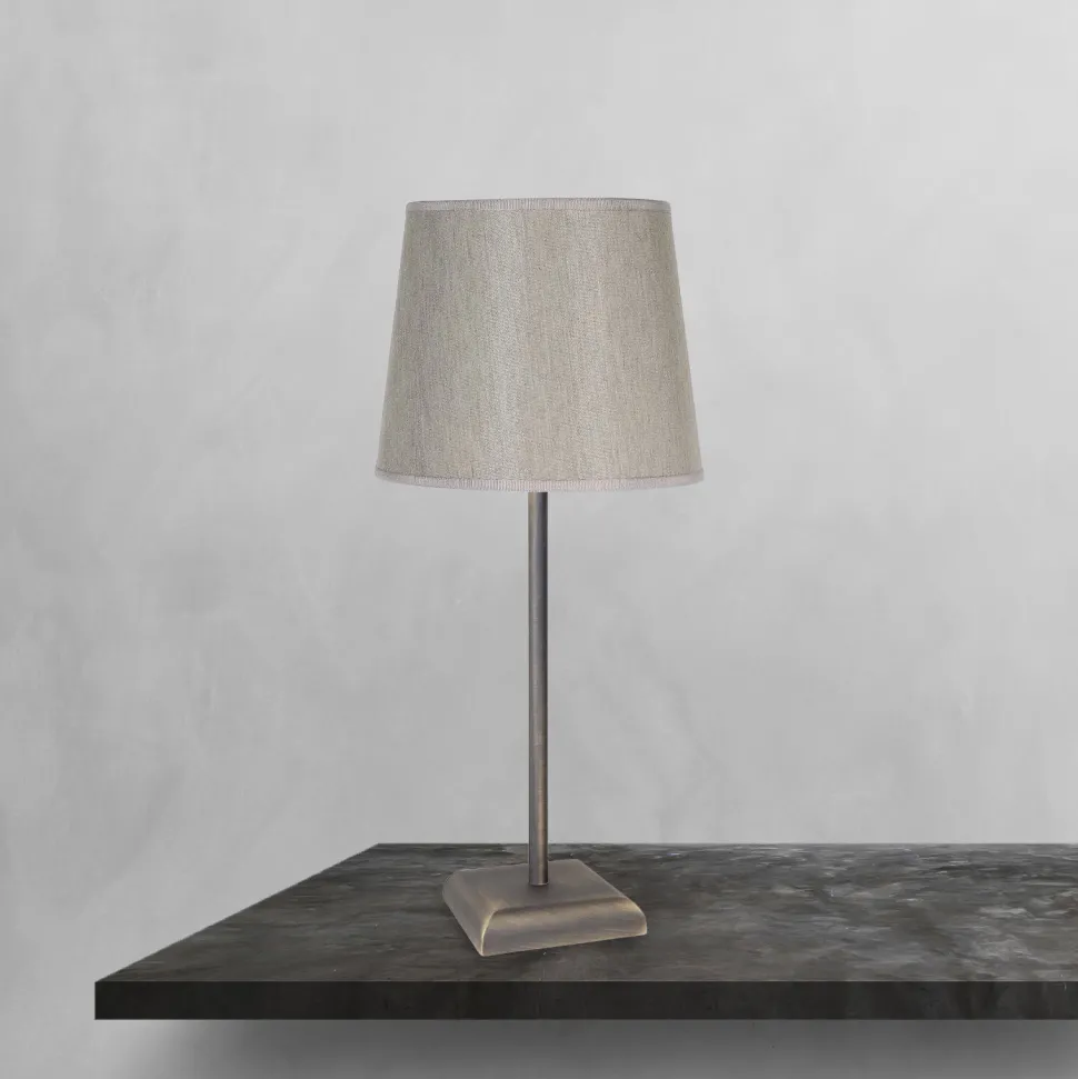 Tischlampe in Bronze matt Beige E27 45 cm Messing Stoff