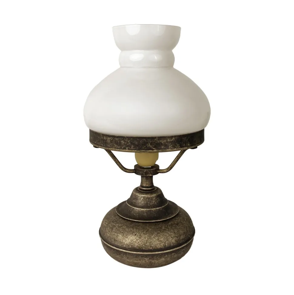 Tischlampe Jugendstil Messing Glas in Bronze Antik Weiß 24,5cm