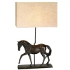 Tischlampe Jute Resin Pferd in Natur Bronze antik 77 cm