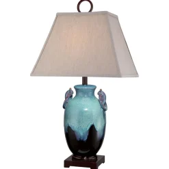 Tischlampe Keramik Leinen Maritim in Türkis Natur 85 cm