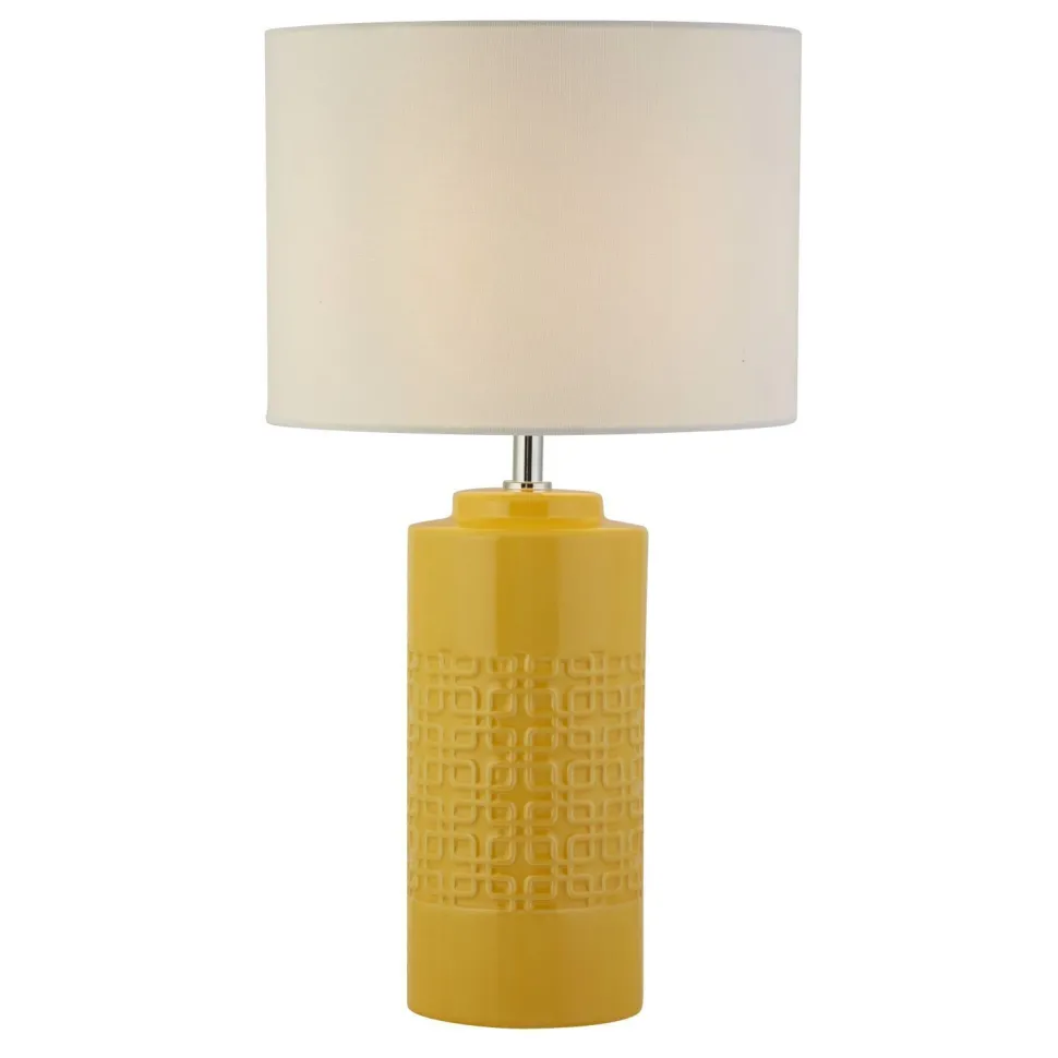 Tischlampe Keramik Leinen 52 cm Ø 28 cm in Gelb Weiß E27