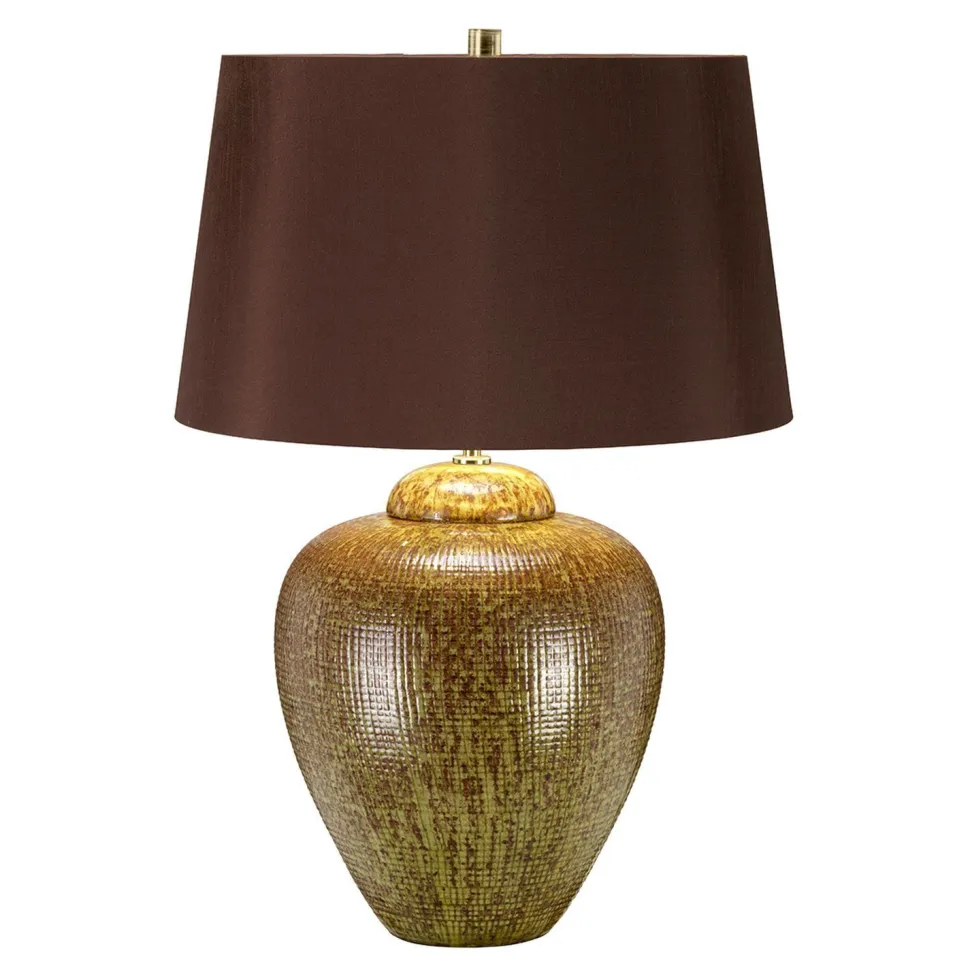 Tischlampe Keramik Stoff 63,5 cm Braun Grün E27