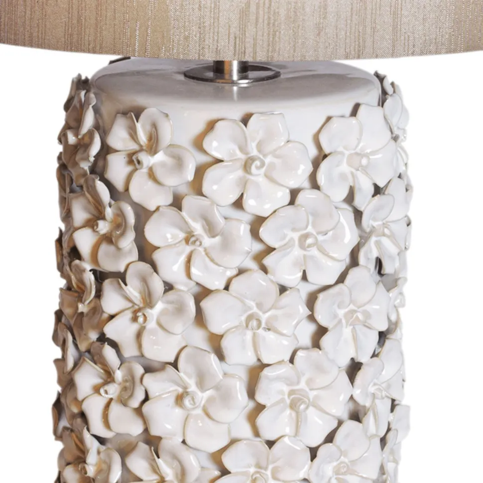 Tischlampe Keramik Stoff 54,5 cm hoch Beige E27 Floral