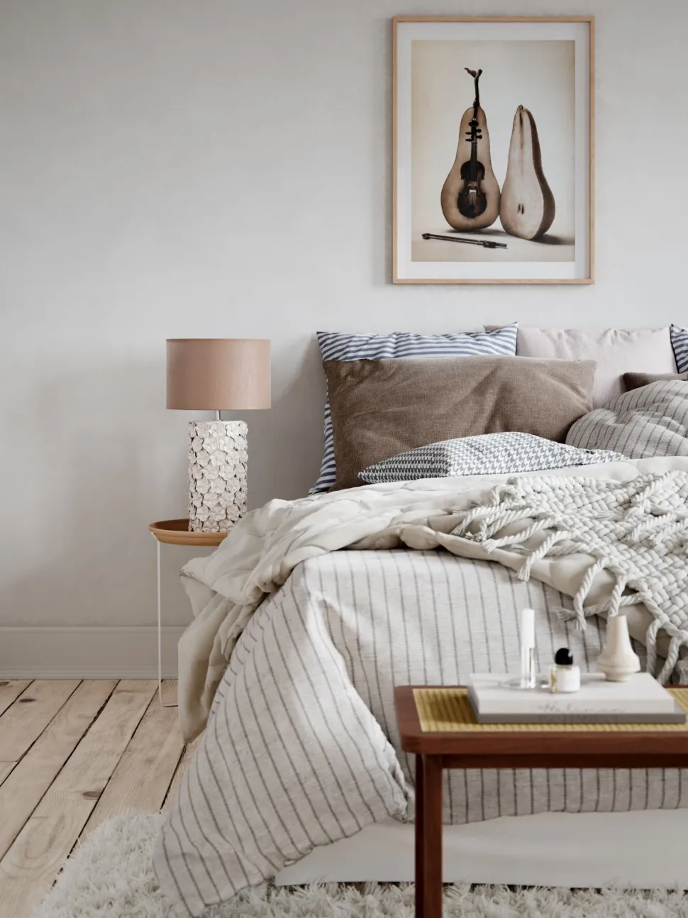 Tischlampe Keramik Stoff 54,5 cm hoch Beige E27 Floral