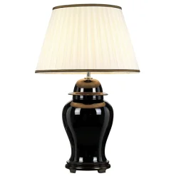 Tischlampe Keramik Stoff Schwarz Creme 80 cm hoch E27