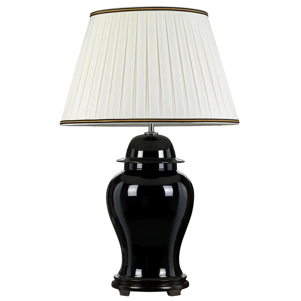 Tischlampe Keramik Stoff Schwarz Creme 80 cm hoch E27