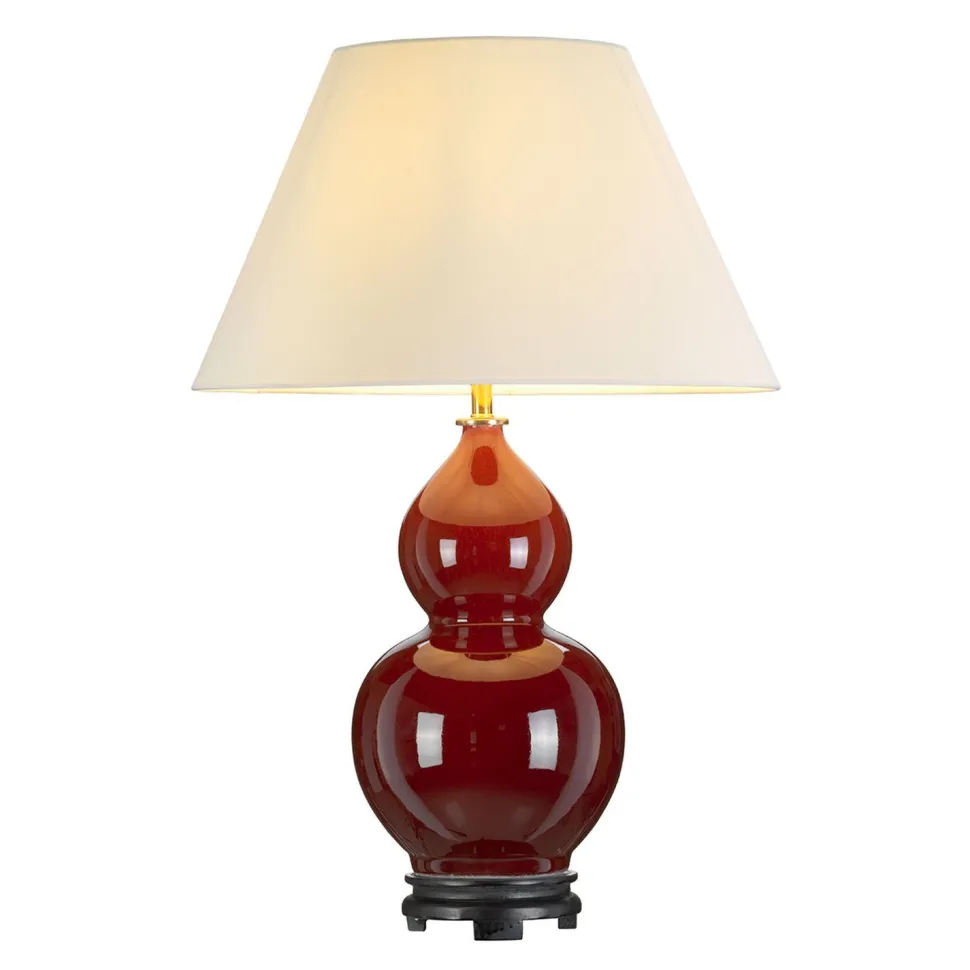 Tischlampe Keramik Stoff 64 cm in Rot Ecru Klassisch