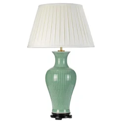 Tischlampe Keramik Stoff Grün Creme 81cm E27 Nachttisch