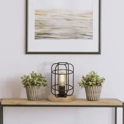 Tischlampe klein H: 24,5 cm Ø 18 cm E27 Metall Holz