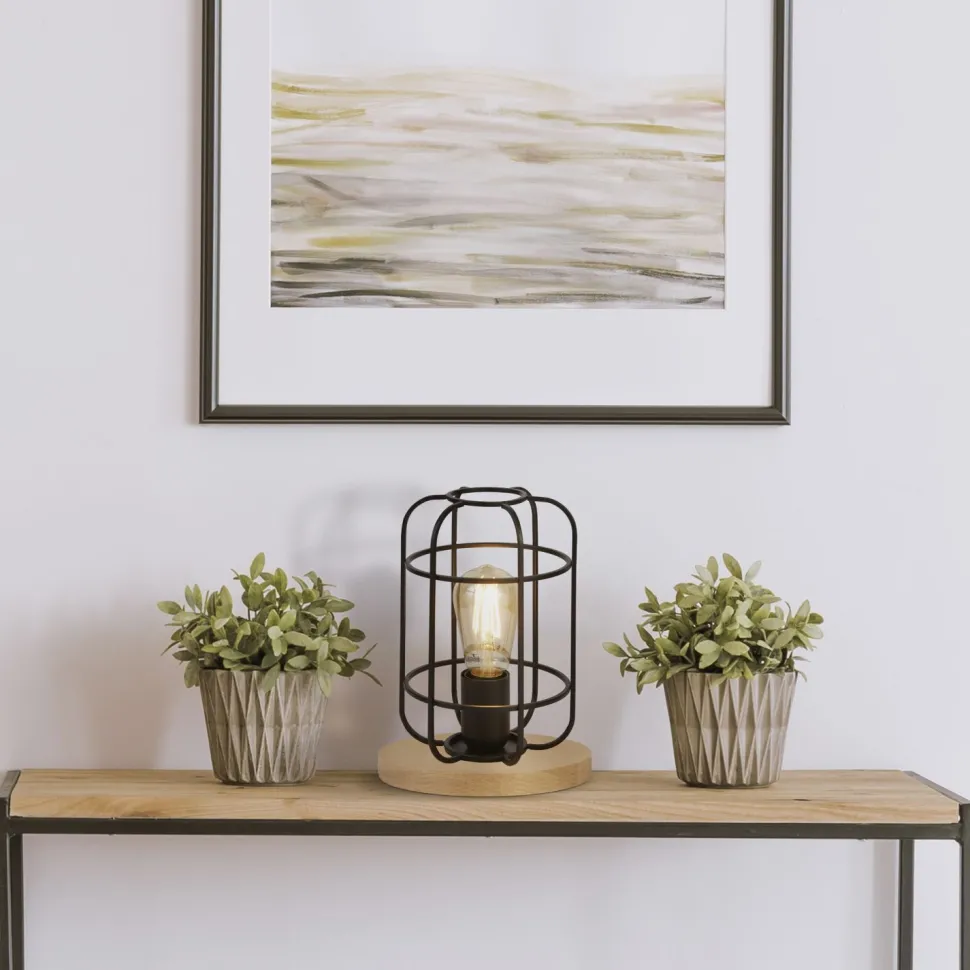 Tischlampe klein H: 24,5 cm Ø 18 cm E27 Metall Holz