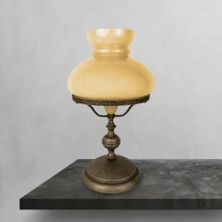 Tischlampe Messing Glas 39 cm in Bronze Antik Creme E14