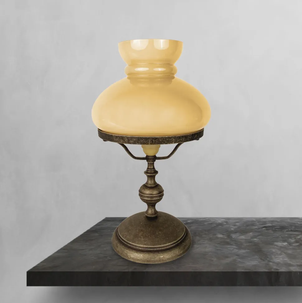 Tischlampe Messing Glas 39 cm in Bronze Antik Creme E14