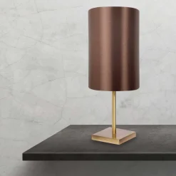 Tischlampe Messing Stoff 38,5 cm E27 in Bronze hell Braun