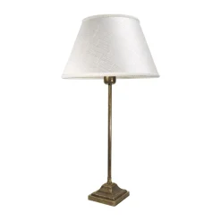 Tischlampe Messing Stoff 56 cm in Bronze Antik Weiß E27