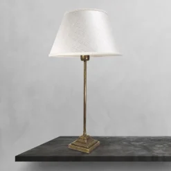 Tischlampe Messing Stoff 56 cm in Bronze Antik Weiß E27