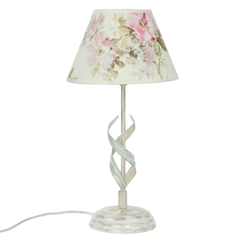 Tischlampe Metall Shabby Weiß Stoff rund Landhaus