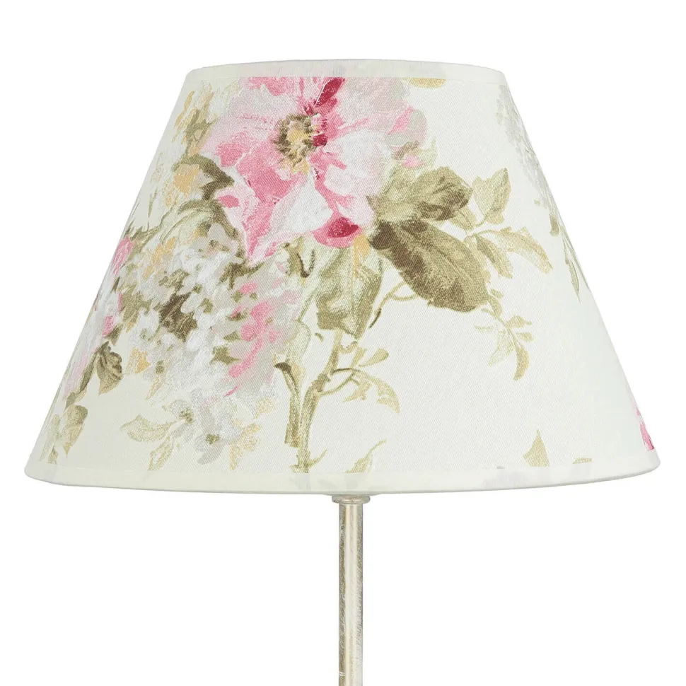 Tischlampe Metall Shabby Weiß Stoff rund Landhaus