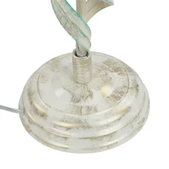 Tischlampe Metall Shabby Weiß Stoff rund Landhaus