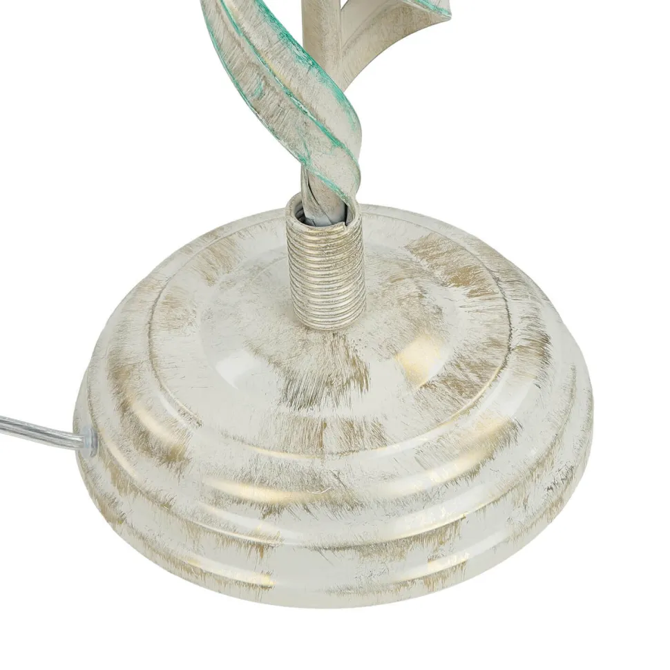 Tischlampe Metall Shabby Weiß Stoff rund Landhaus